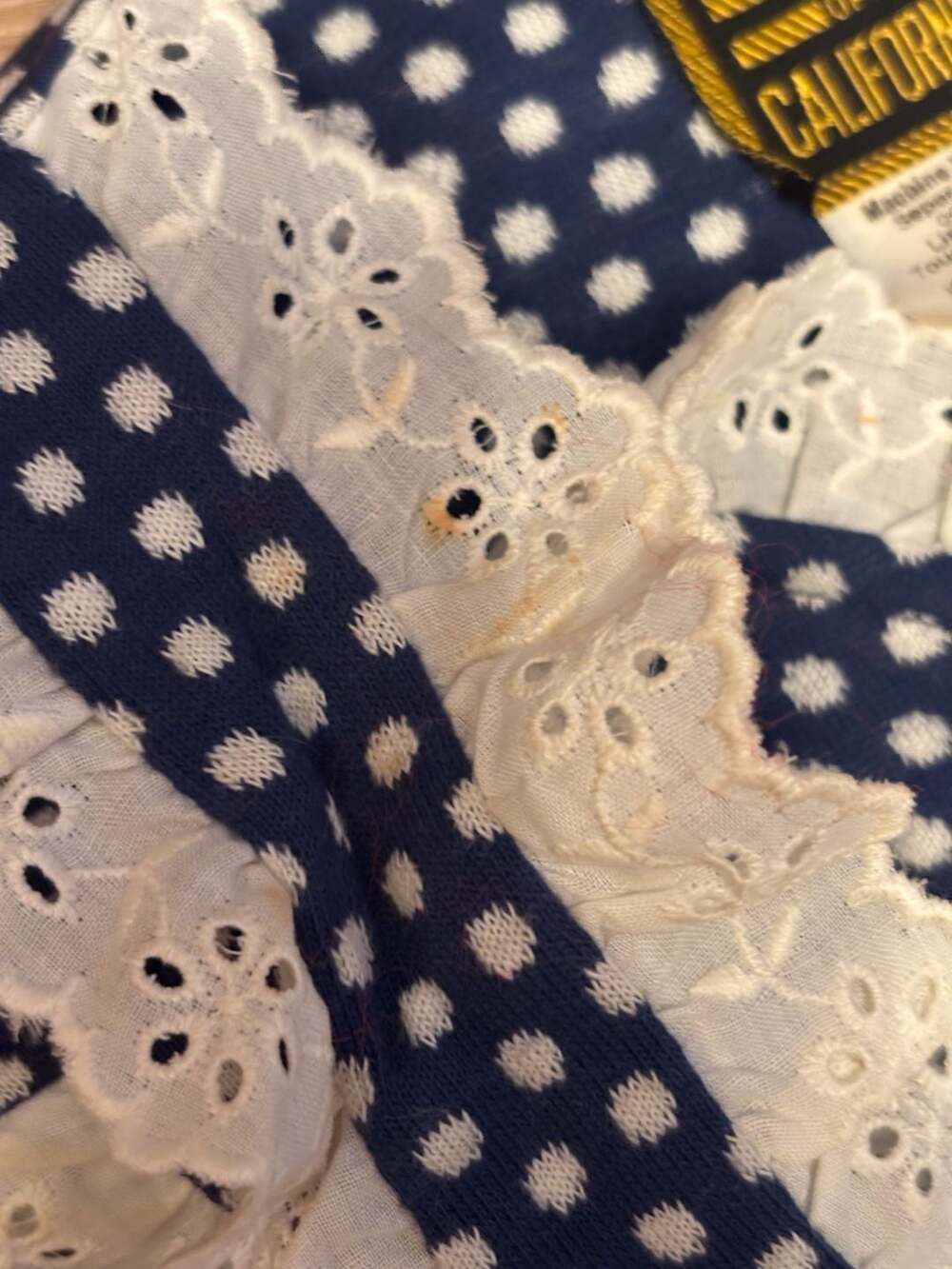 70s Betty Lou of California Vintage Navy White Polka Dot Eyelet Trim Set no size - Picture 6 of 12